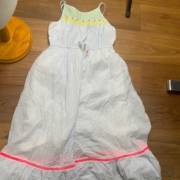 Cat & Jack NWOT Adjustable Long Blue and White Striped Dress with Embroidery - Picture 1 of 10